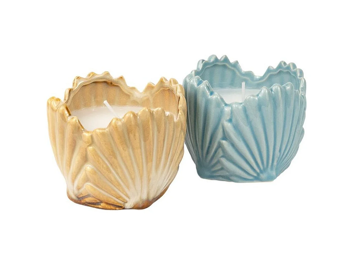 Vela decorativa diseño concha porcelana azul