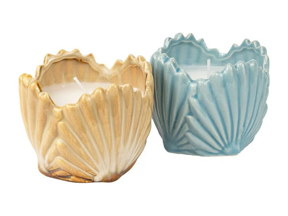 Vela decorativa diseño concha porcelana azul