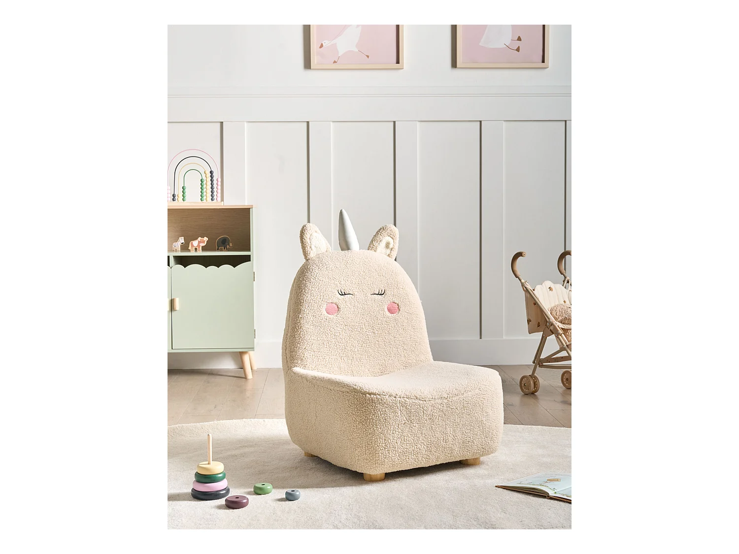 Fauteuil pour enfants Licorne LULEA Bouclé Beige clair