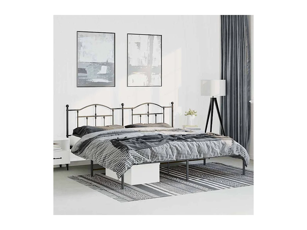 Cadre de lit métal sans matelas avec tête de lit noir 193x203cm