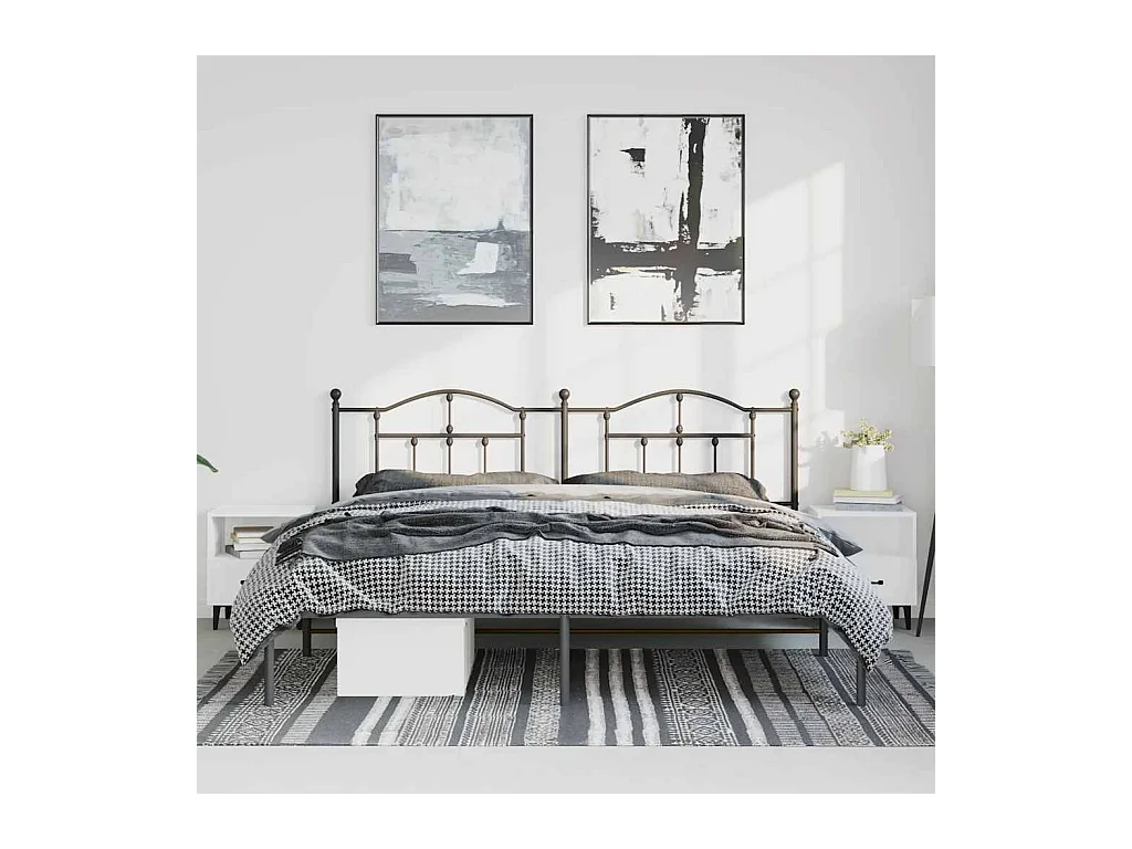 Cadre de lit métal sans matelas avec tête de lit noir 193x203cm