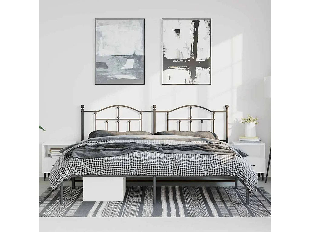 Cadre de lit métal sans matelas avec tête de lit noir 193x203cm