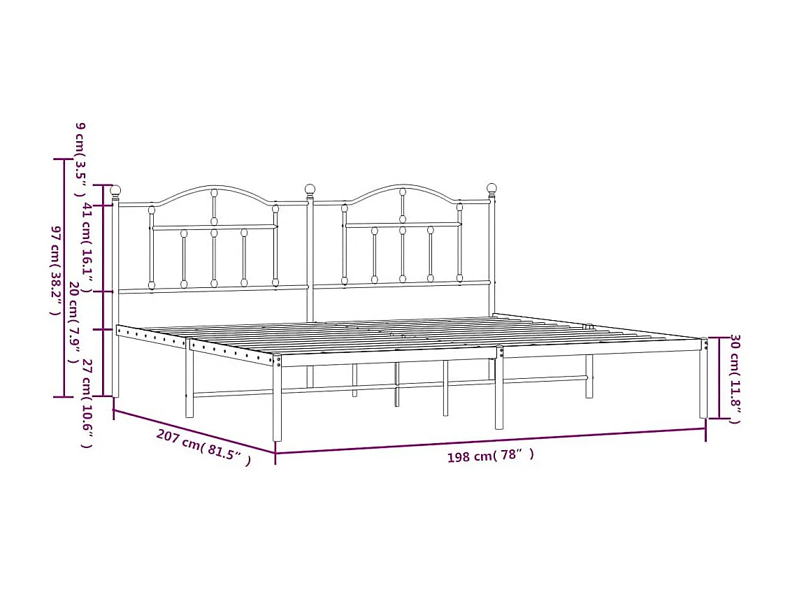 Cadre de lit métal sans matelas avec tête de lit noir 193x203cm