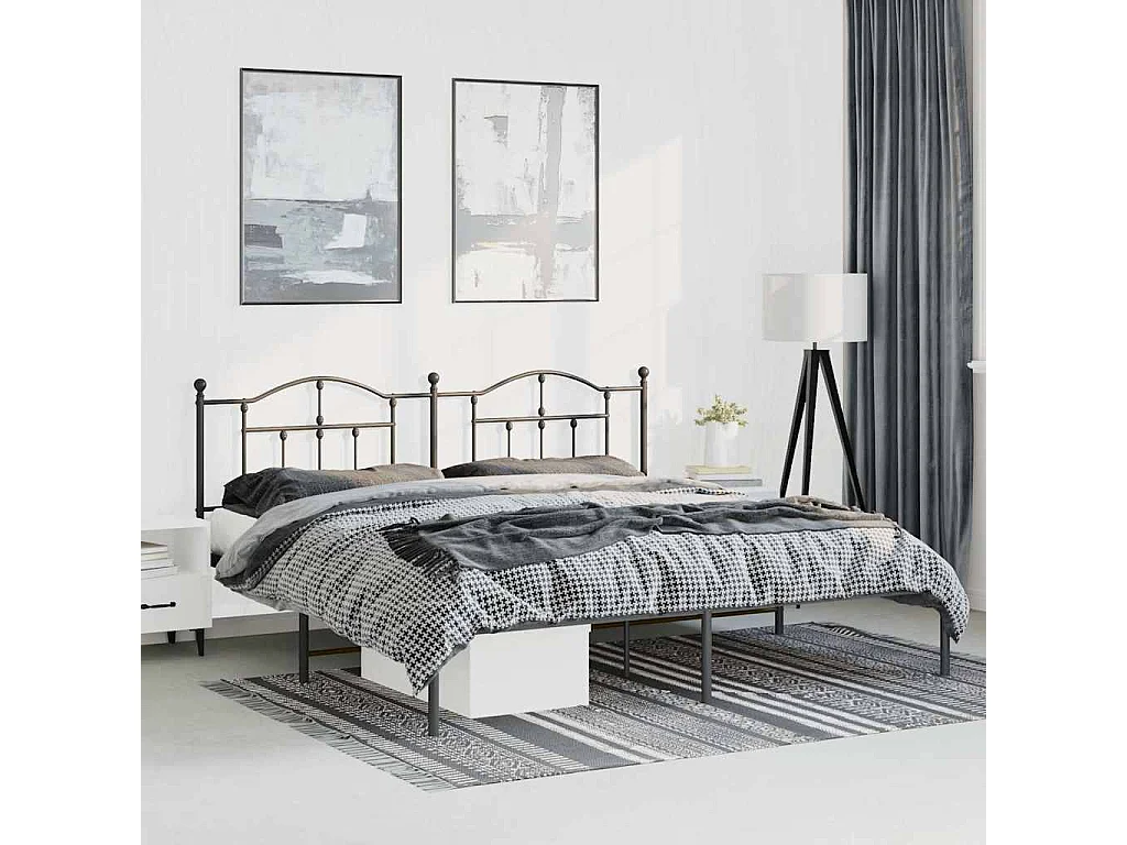 Cadre de lit métal sans matelas avec tête de lit noir 193x203cm