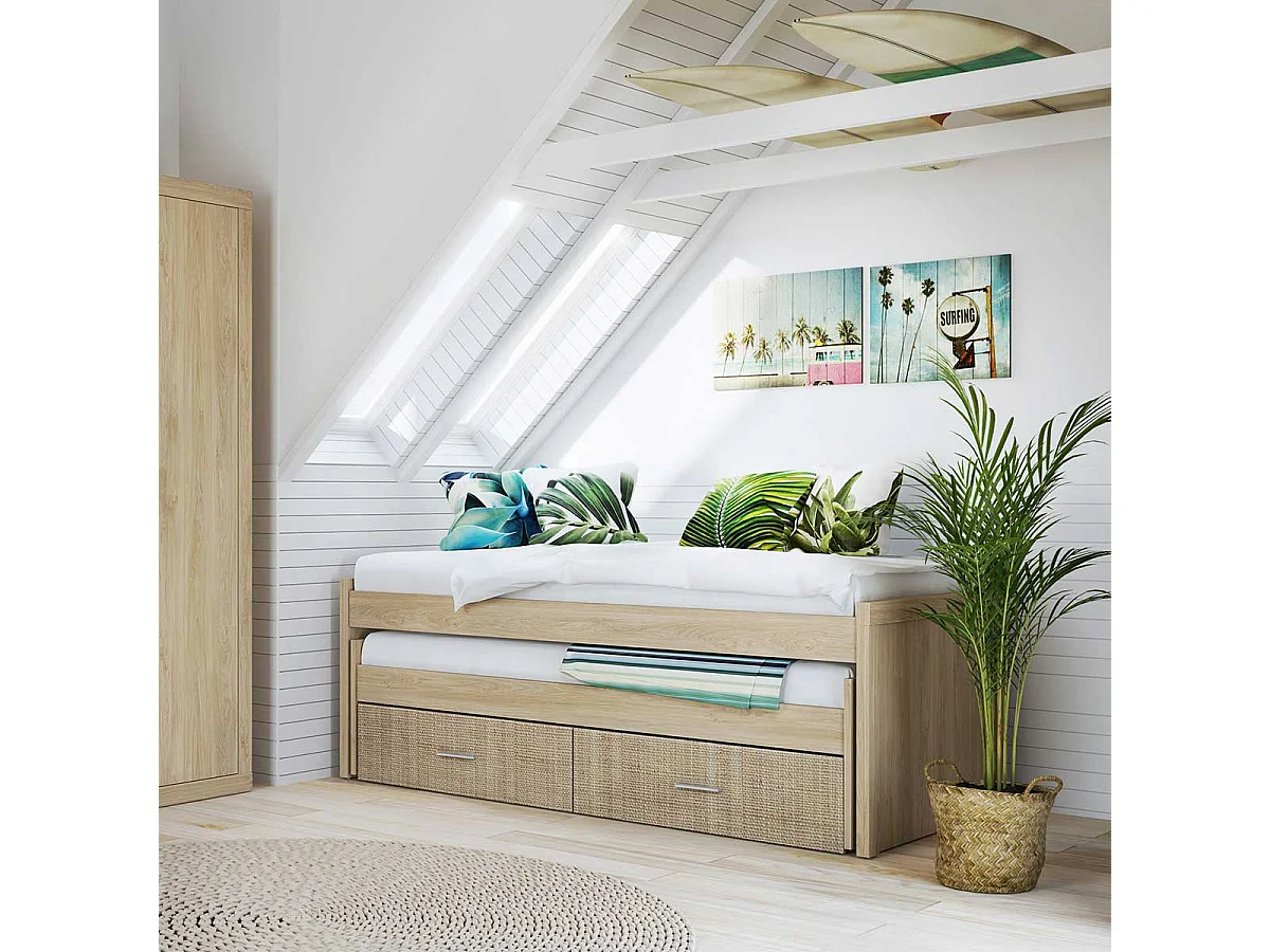 Cama nido Lara 2 camas 2 cajones puccini/textil 72x200,5x98 cm