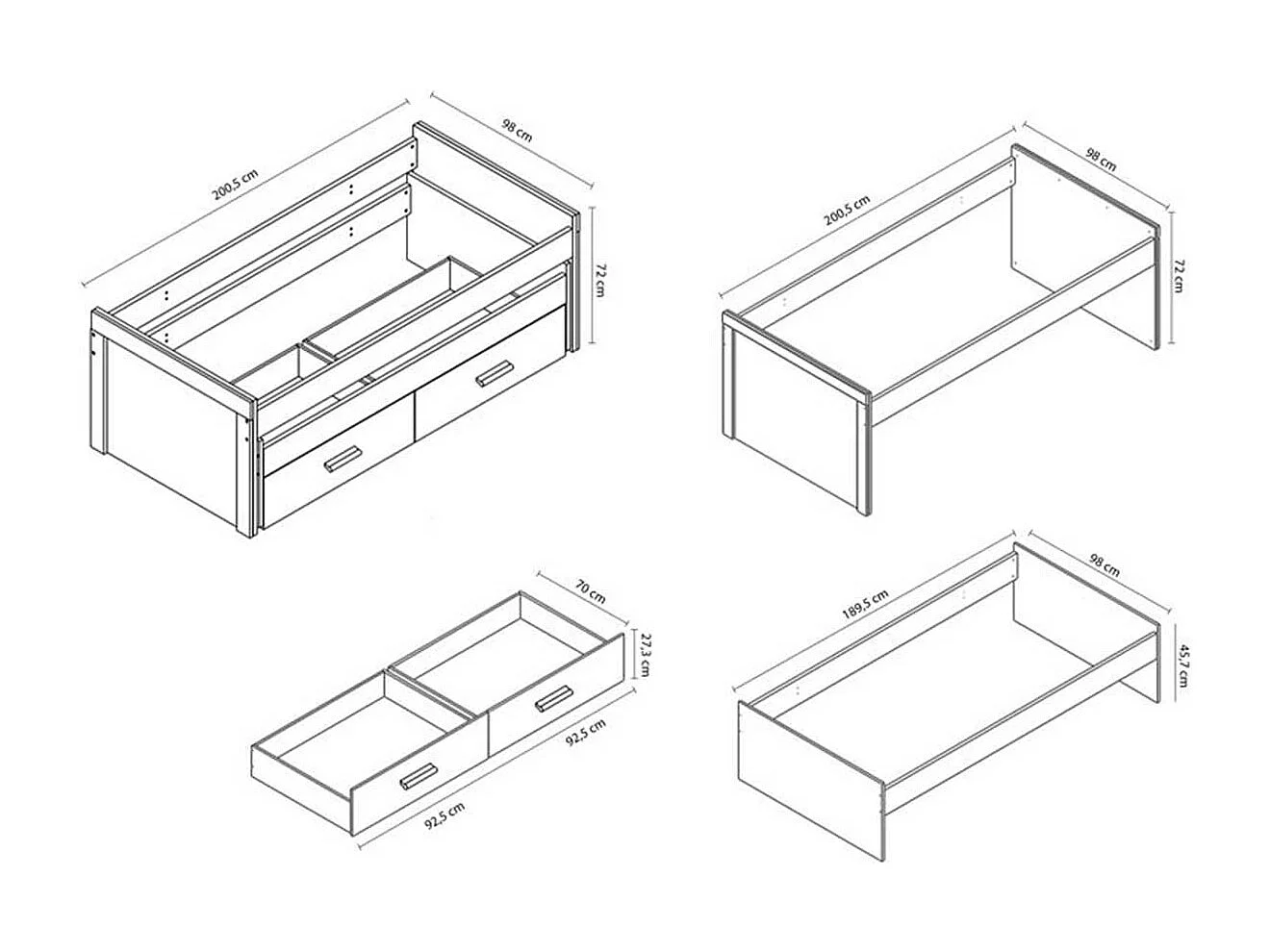 Cama nido Lara 2 camas 2 cajones puccini/textil 72x200,5x98 cm