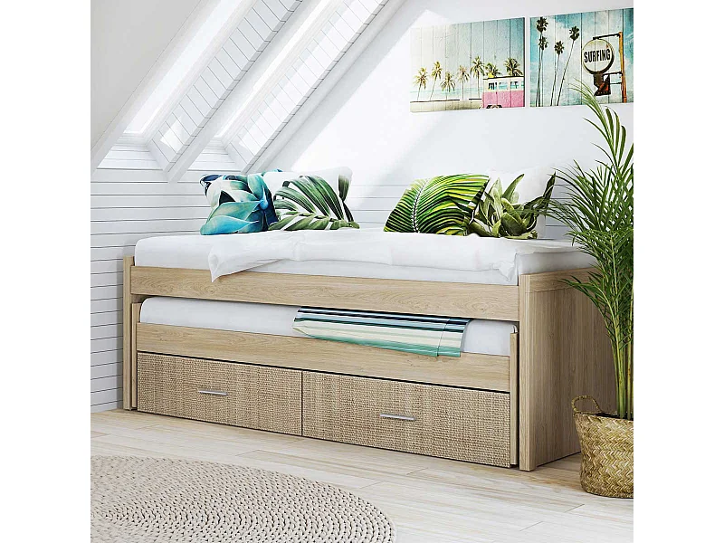 Cama nido Lara 2 camas 2 cajones puccini/textil 72x200,5x98 cm