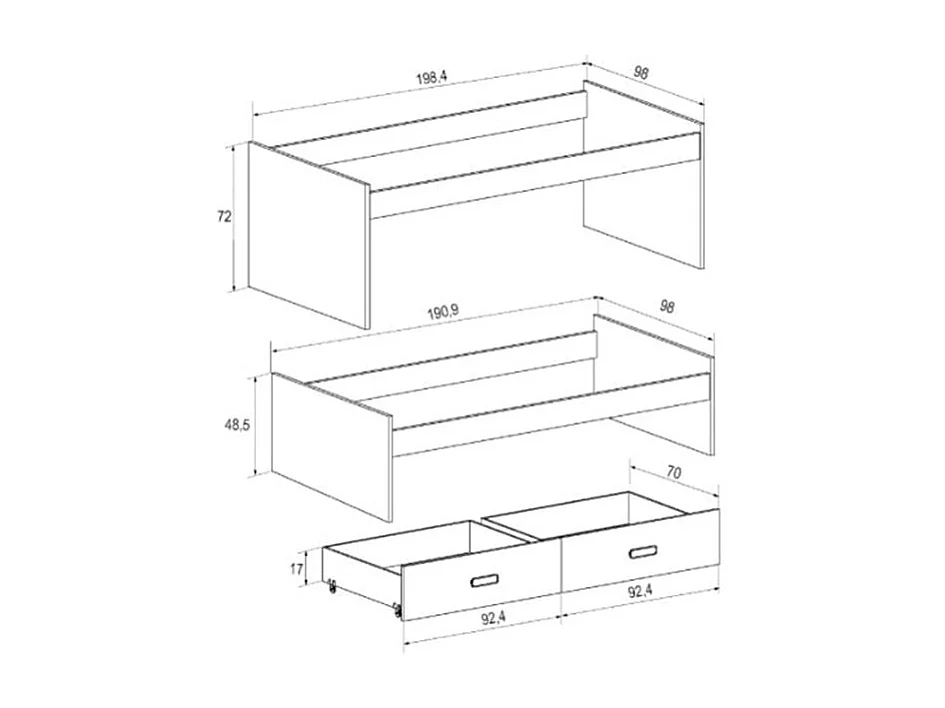 Cama nido Donald 2 camas 2 cajones Puccini/Andersen 72x198,4x98 cm