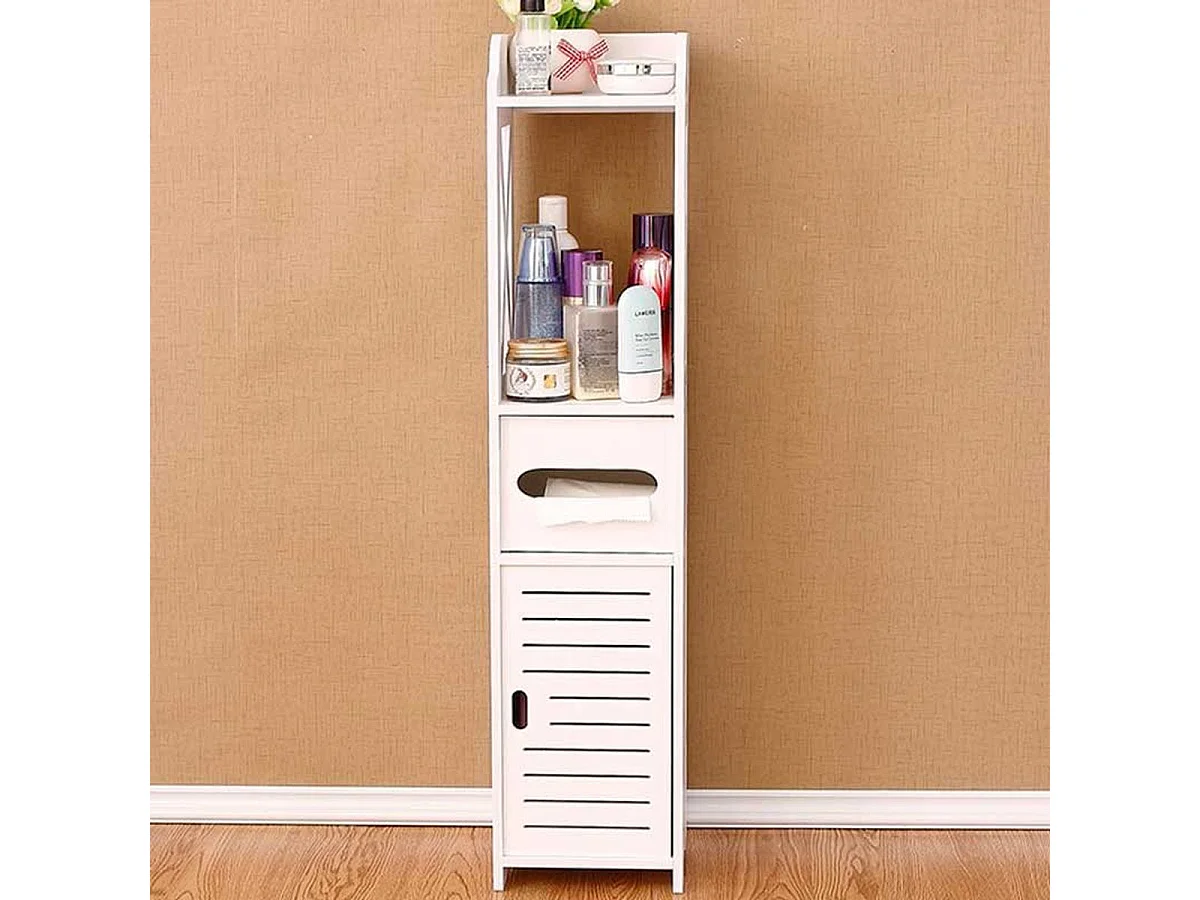 Armario de baño auxiliar 4 niveles blanco 80x20x18 cm