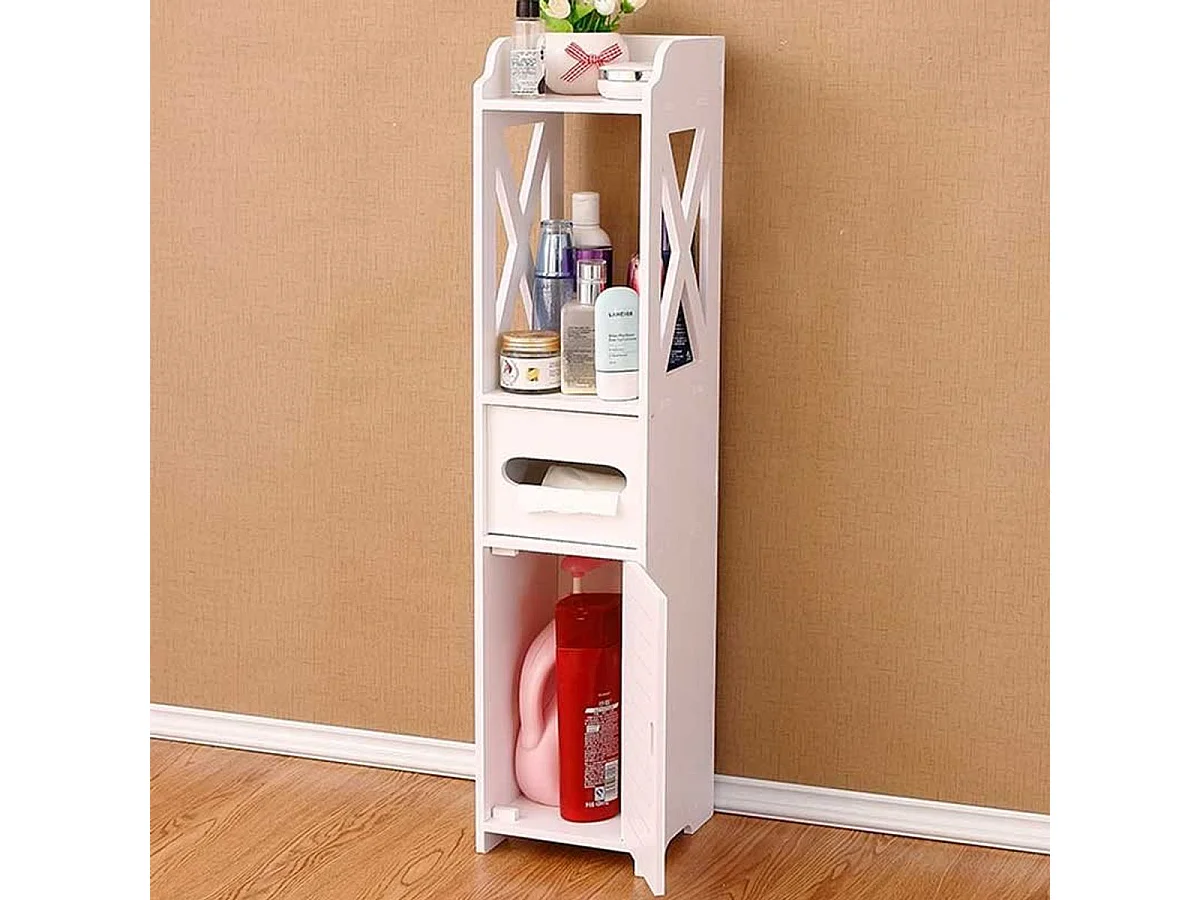 Armario de baño auxiliar 4 niveles blanco 80x20x18 cm