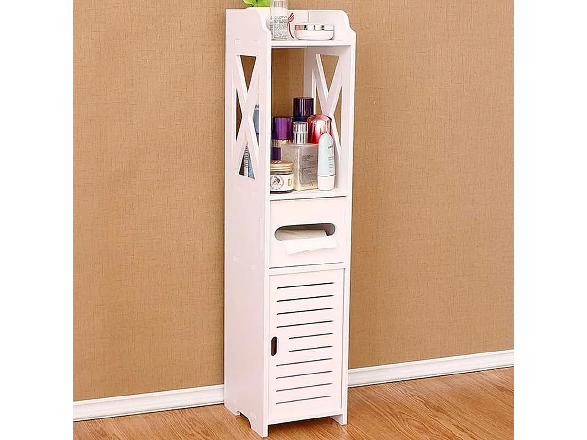 Armario de baño auxiliar 4 niveles blanco 80x20x18 cm