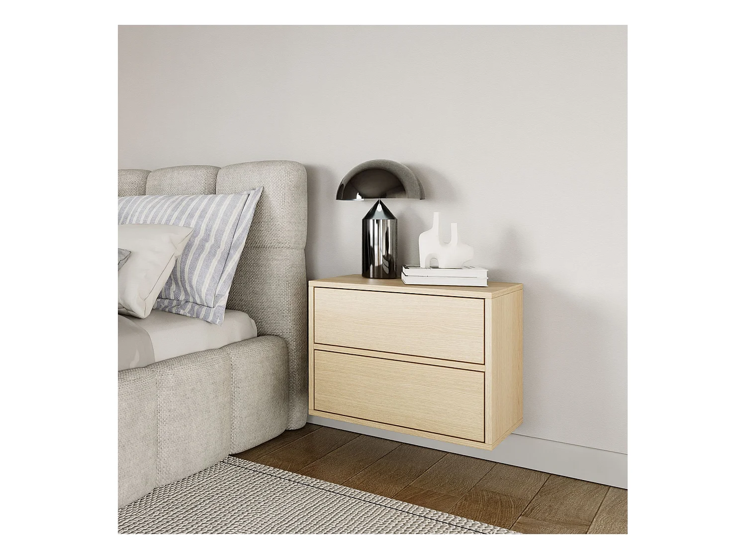 Table de chevet suspendue – avec 2 tiroirs – effet bois chêne – 50 cm – FRAMME