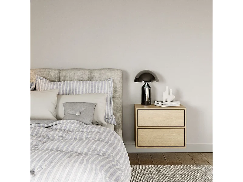 Mesita de noche colgante – con 2 cajones – efecto madera roble – 50 cm – FRAMME