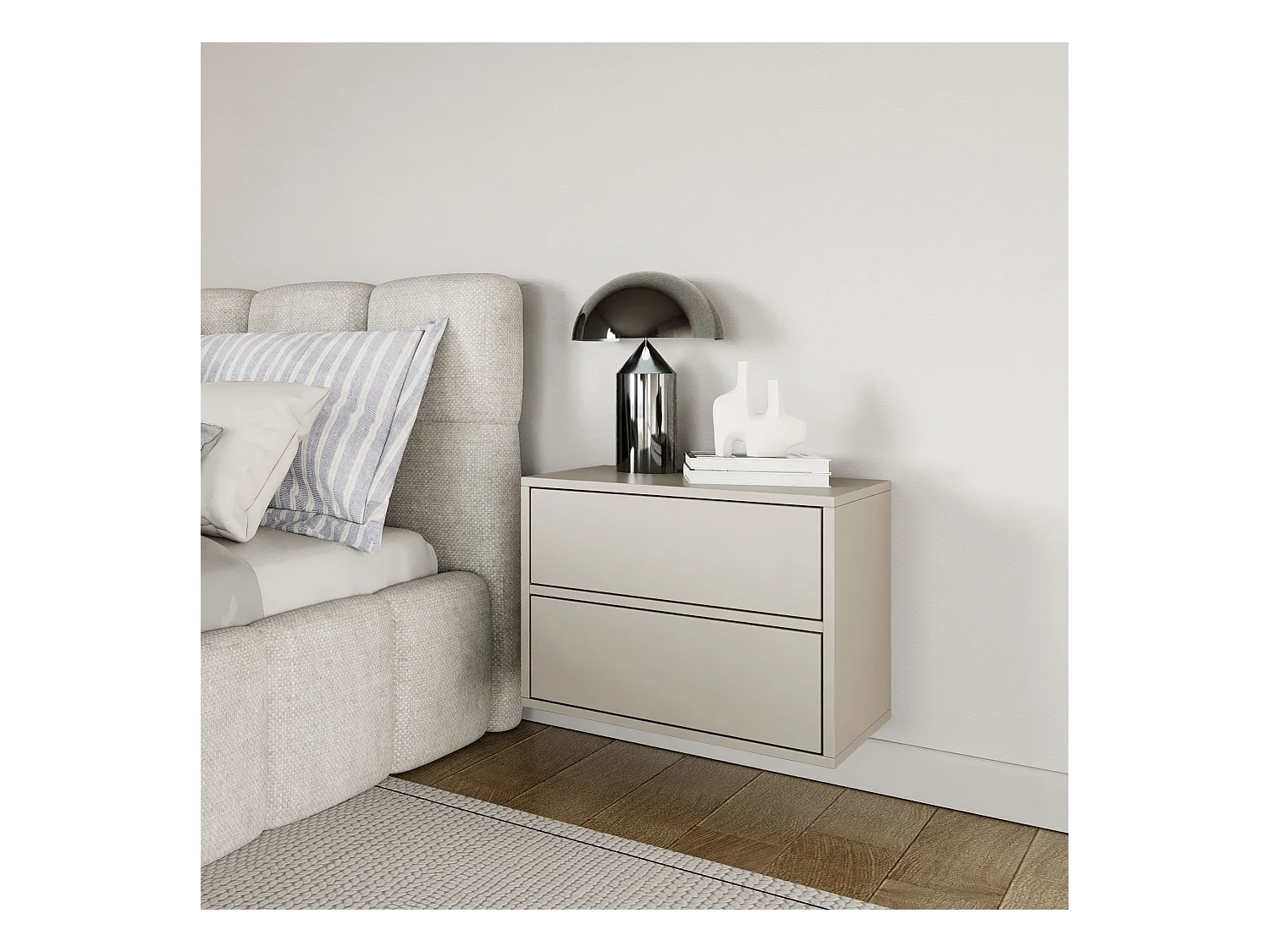 Table de chevet suspendue – avec 2 tiroirs – gris cachemire – 50 cm – FRAMME