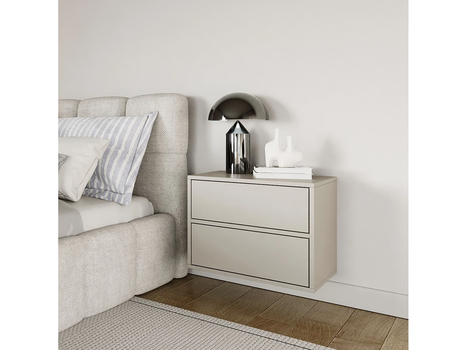 Table de chevet suspendue – avec 2 tiroirs – gris cachemire – 50 cm – FRAMME