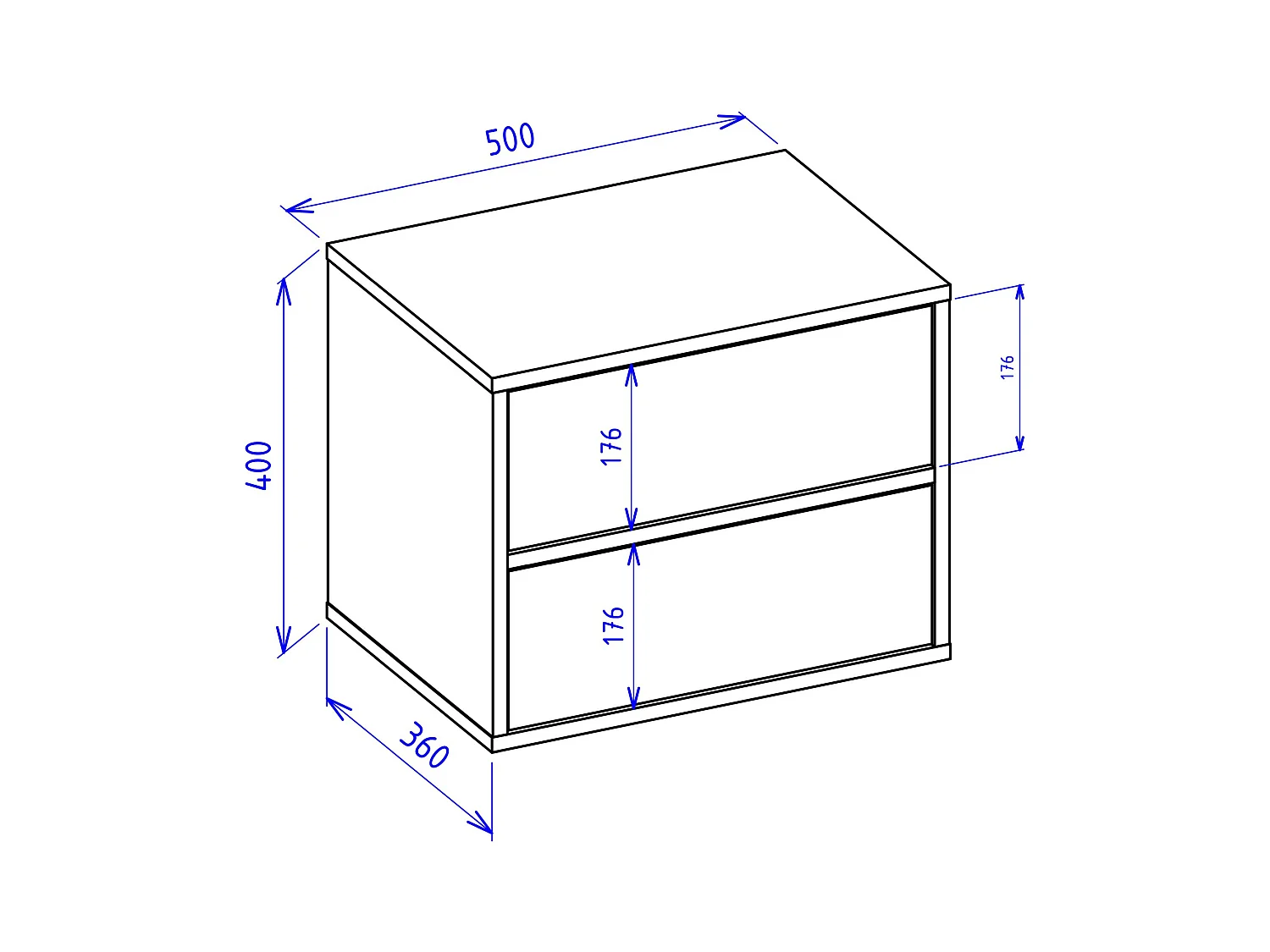 Table de chevet suspendue – avec 2 tiroirs – effet bois noyer – 50 cm – FRAMME