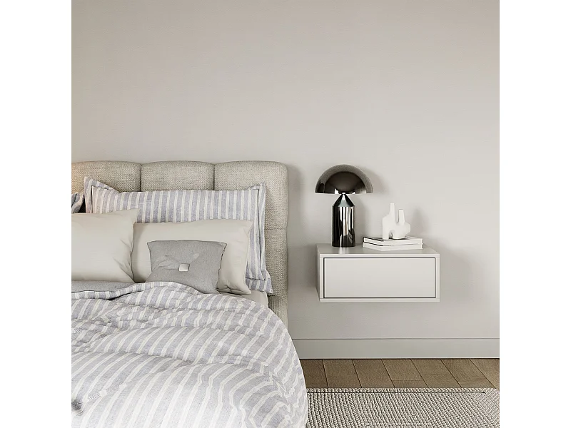 Mesita de noche colgante – con cajón – blanco – 50 cm – FRAMME