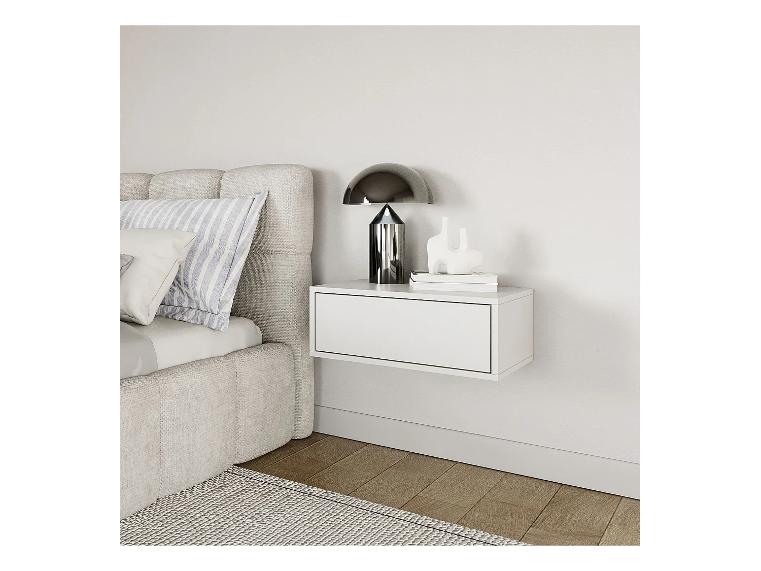 Table de chevet suspendue – avec tiroir – blanc – 50 cm – FRAMME