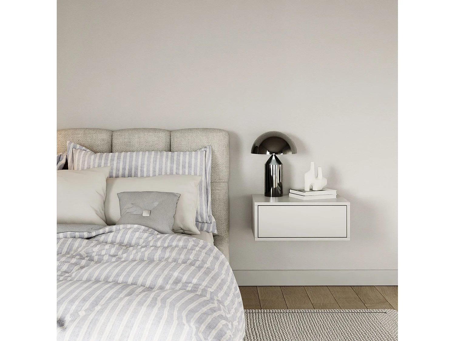 Table de chevet suspendue – avec tiroir – blanc – 50 cm – FRAMME