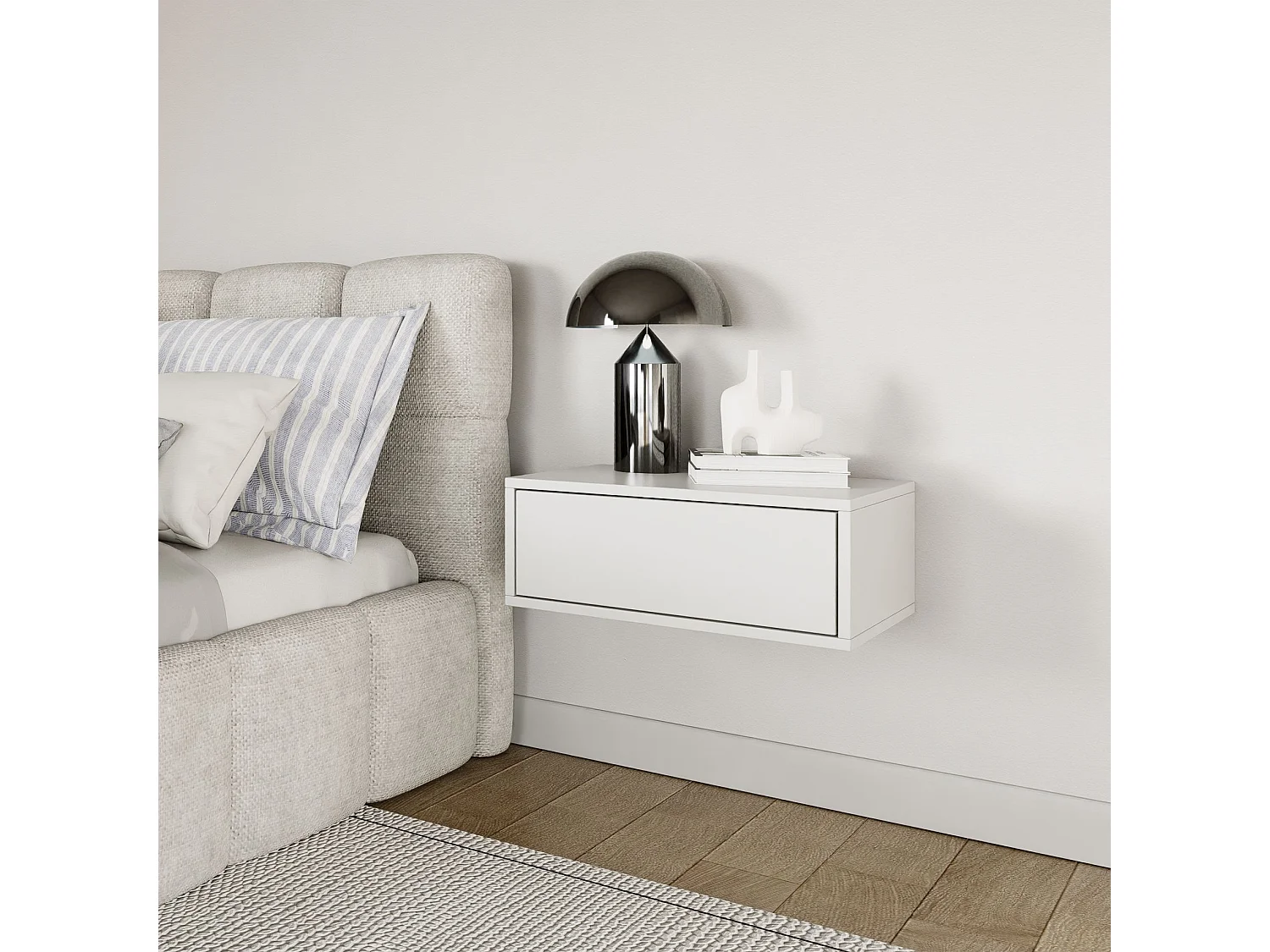 Table de chevet suspendue – avec tiroir – blanc – 50 cm – FRAMME