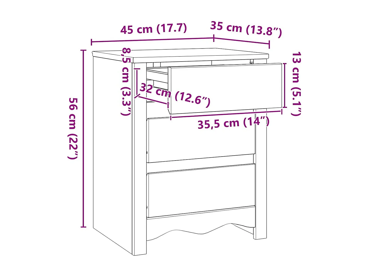 Table basse Drammen Chêne 45 x 35 x 56 cm Bois de pin massif