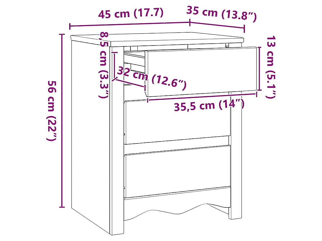 Table basse Drammen Chêne 45 x 35 x 56 cm Bois de pin massif
