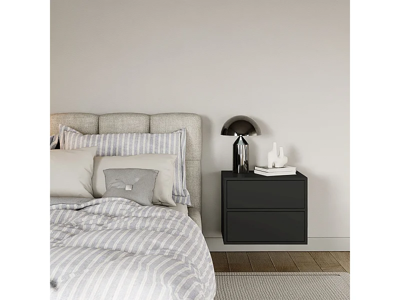 Mesita de noche colgante – con 2 cajones – negro – 50 cm – FRAMME