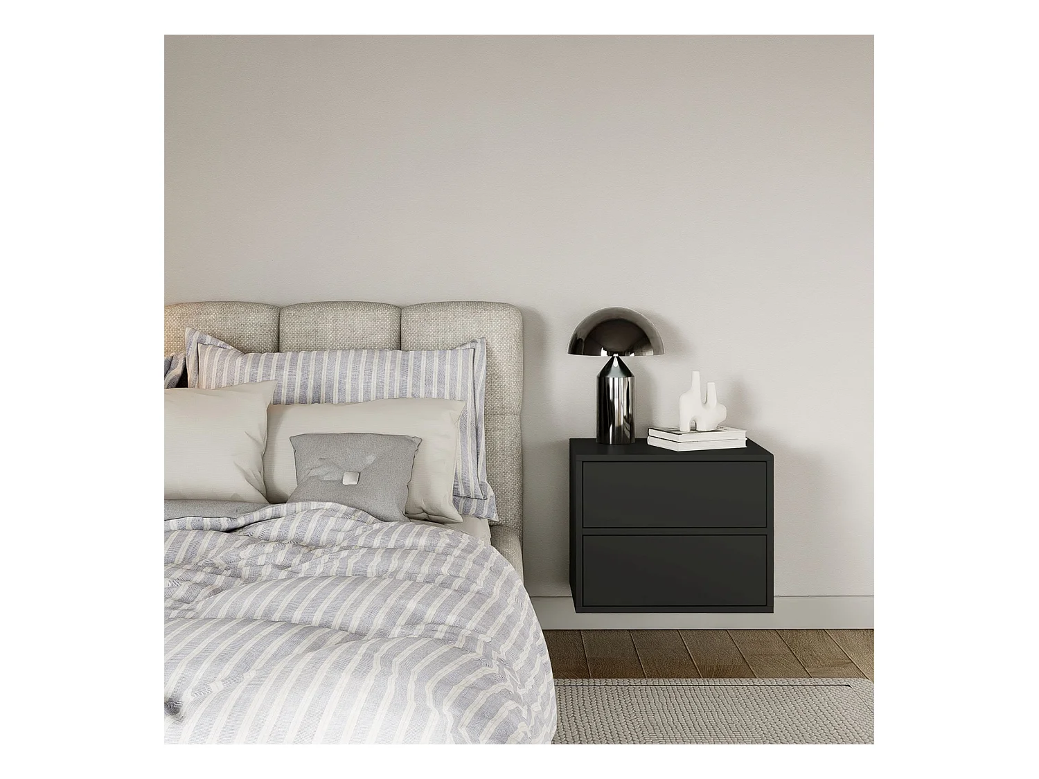 Table de chevet suspendue – avec 2 tiroirs – noir – 50 cm – FRAMME