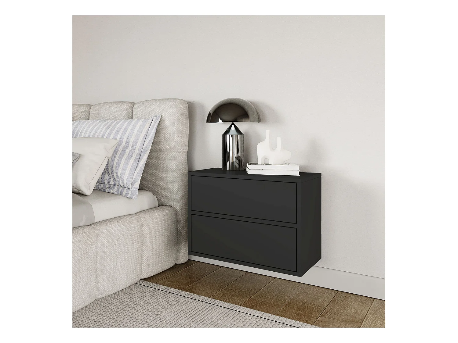 Table de chevet suspendue – avec 2 tiroirs – noir – 50 cm – FRAMME