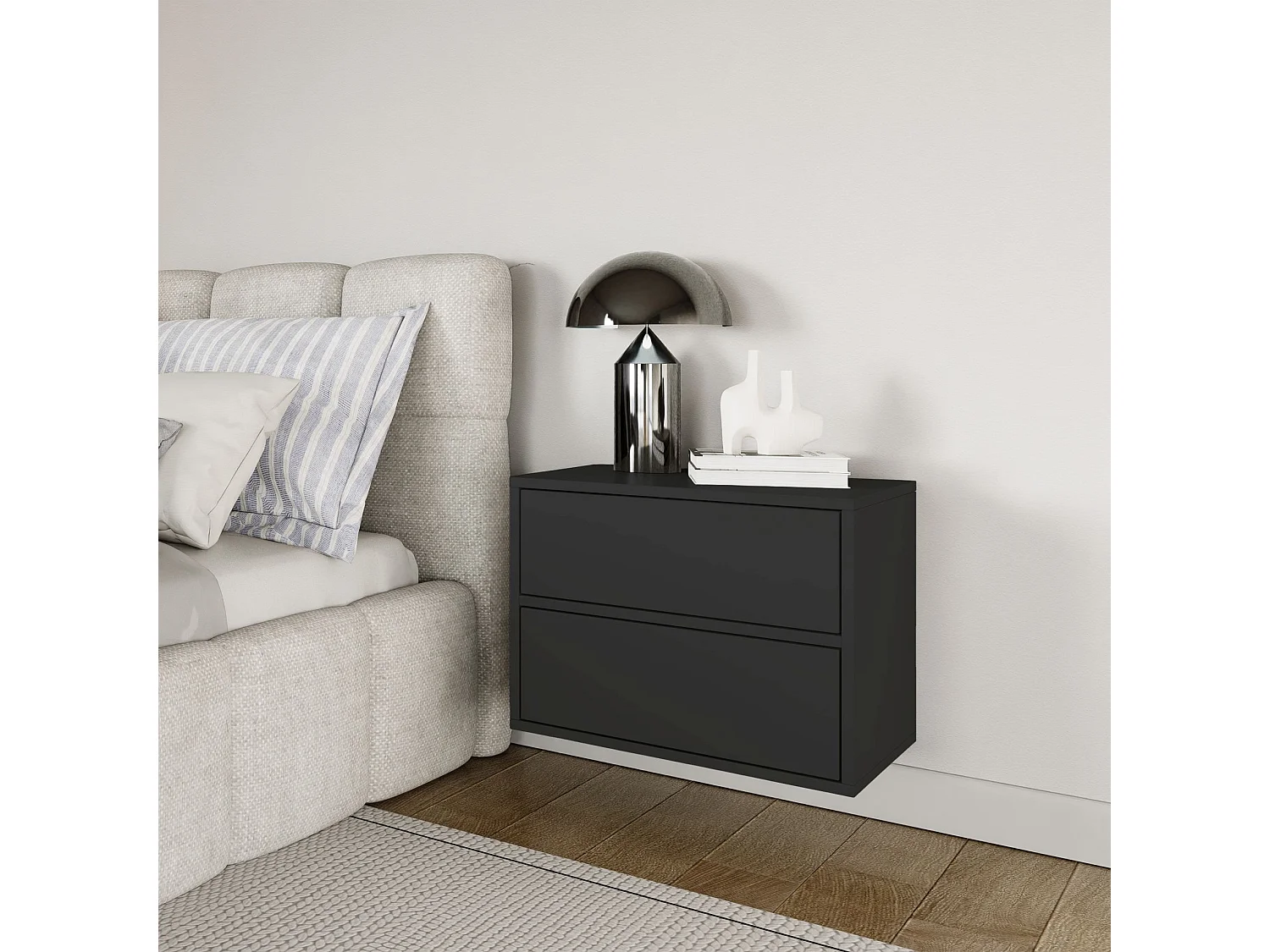 Table de chevet suspendue – avec 2 tiroirs – noir – 50 cm – FRAMME