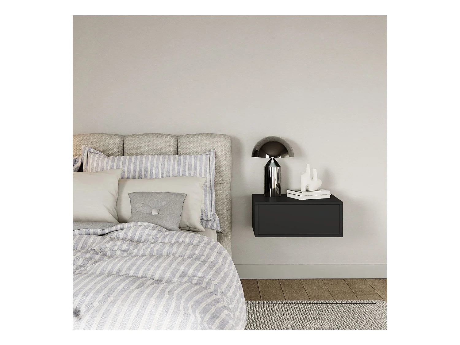 Table de chevet suspendue – avec tiroir – noir – 50 cm – FRAMME