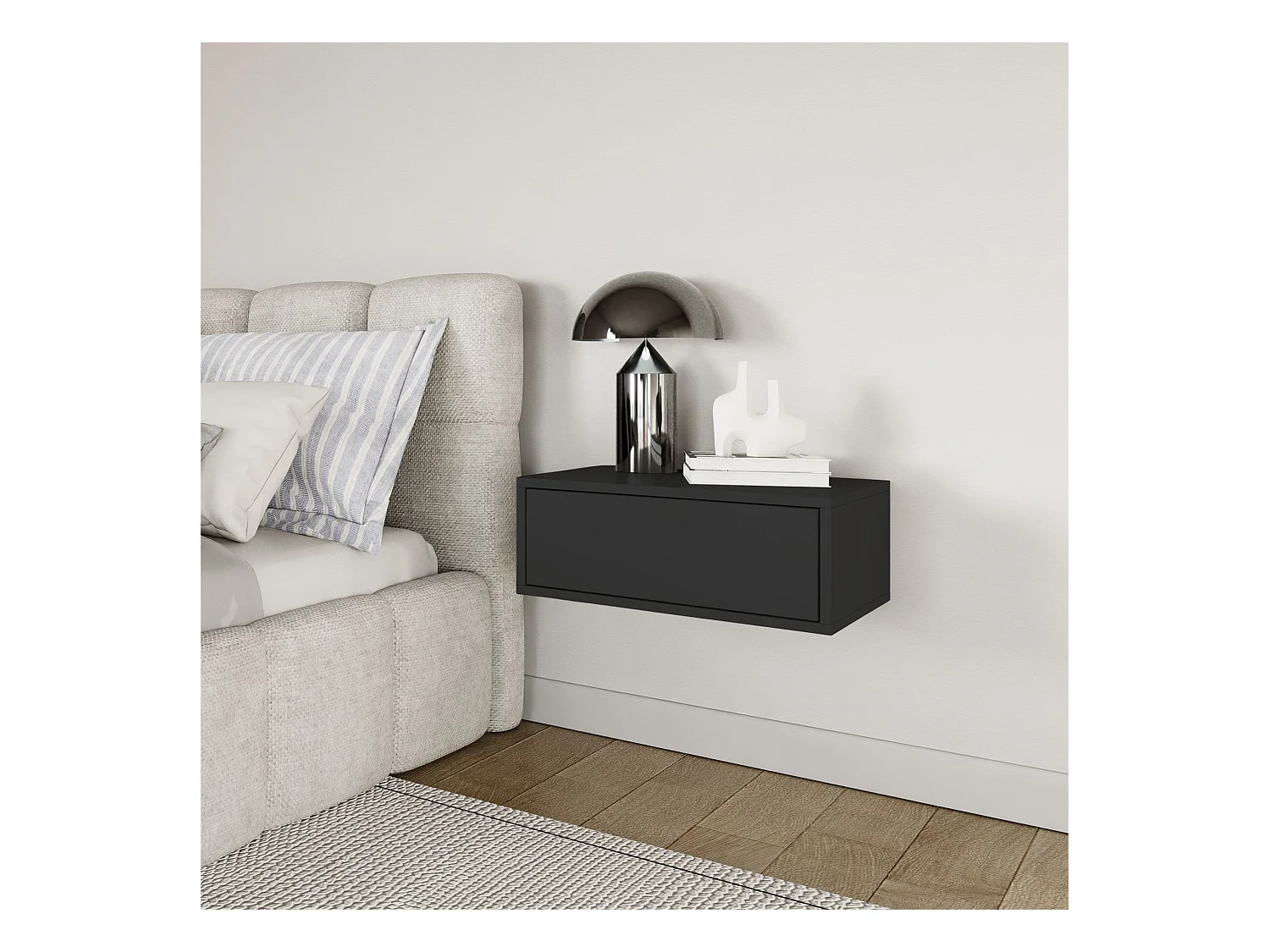 Table de chevet suspendue – avec tiroir – noir – 50 cm – FRAMME