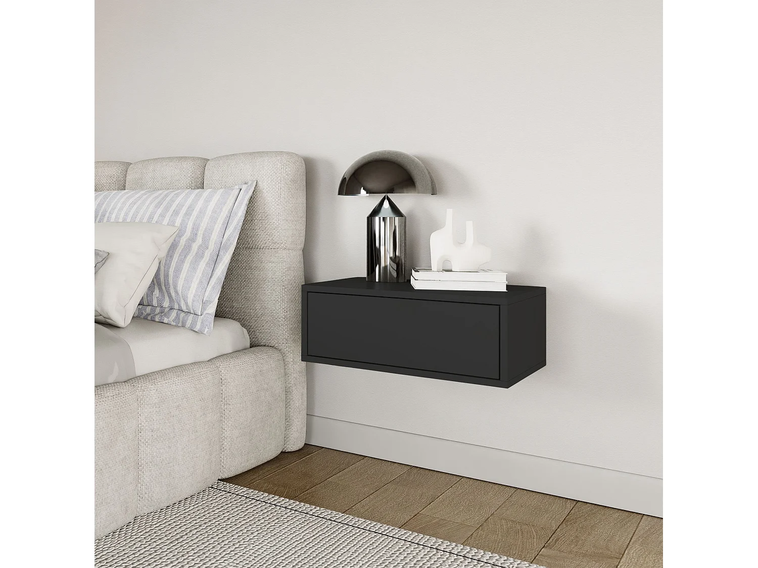 Table de chevet suspendue – avec tiroir – noir – 50 cm – FRAMME