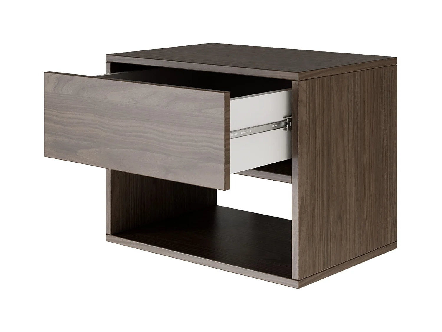 Table de chevet suspendue – avec tiroir et niche – effet bois noyer – 50 cm – FRAMME