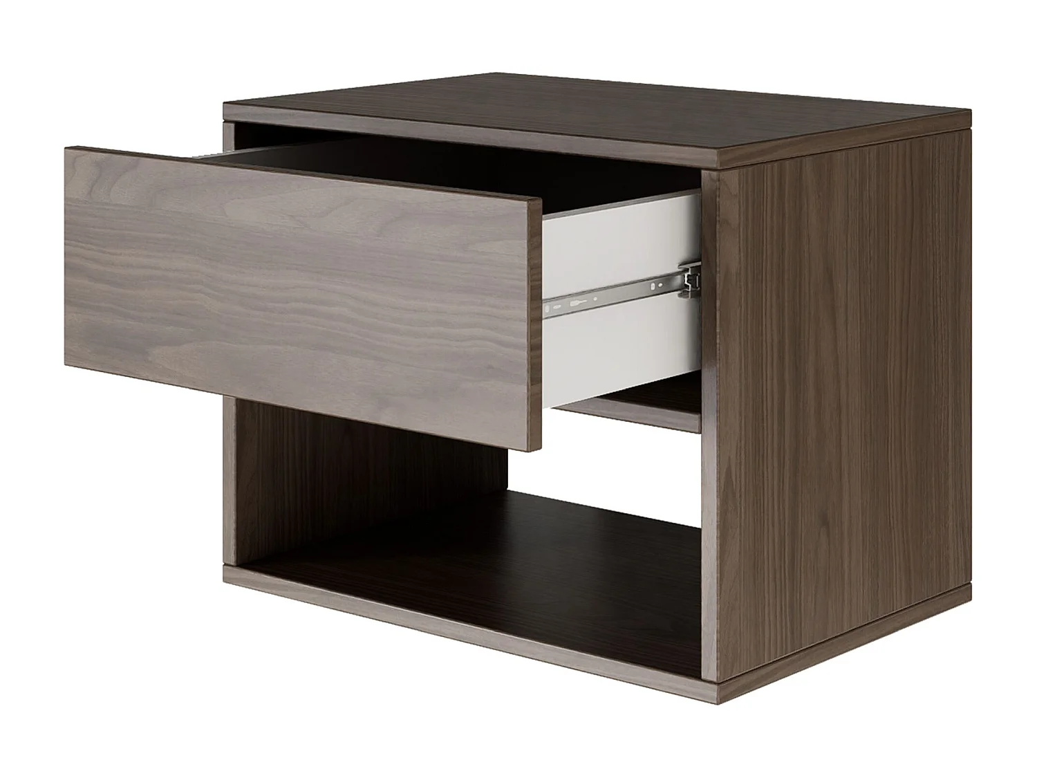 Table de chevet suspendue – avec tiroir et niche – effet bois noyer – 50 cm – FRAMME