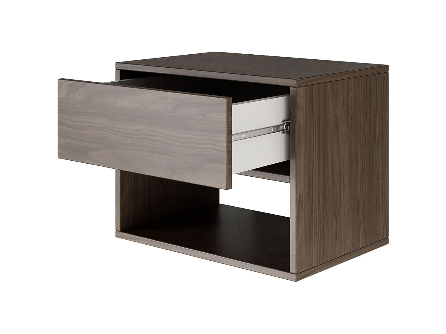 Nachttisch hängend – mit Schublade und Fach – Holzoptik Walnuss – 50 cm – FRAMME