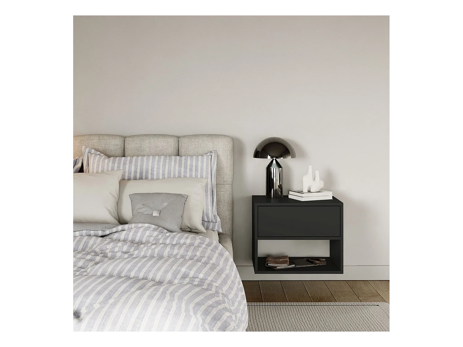 Table de chevet suspendue – avec tiroir et niche – noir – 50 cm – FRAMME