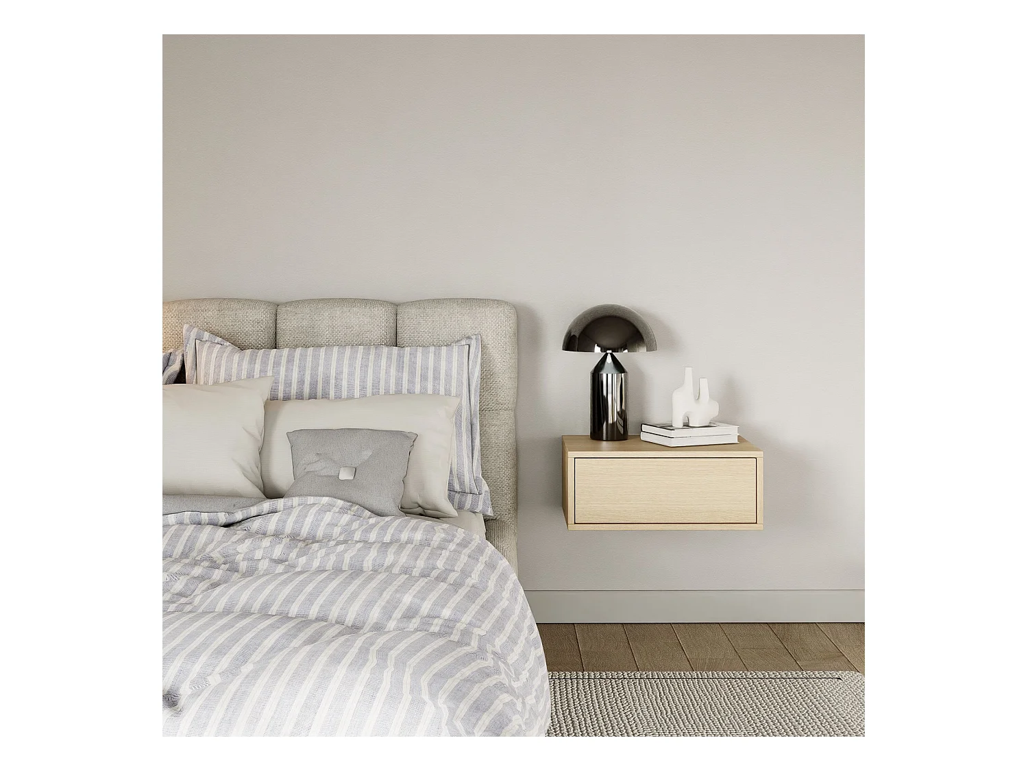 Table de chevet suspendue – avec tiroir – effet bois chêne – 50 cm – FRAMME