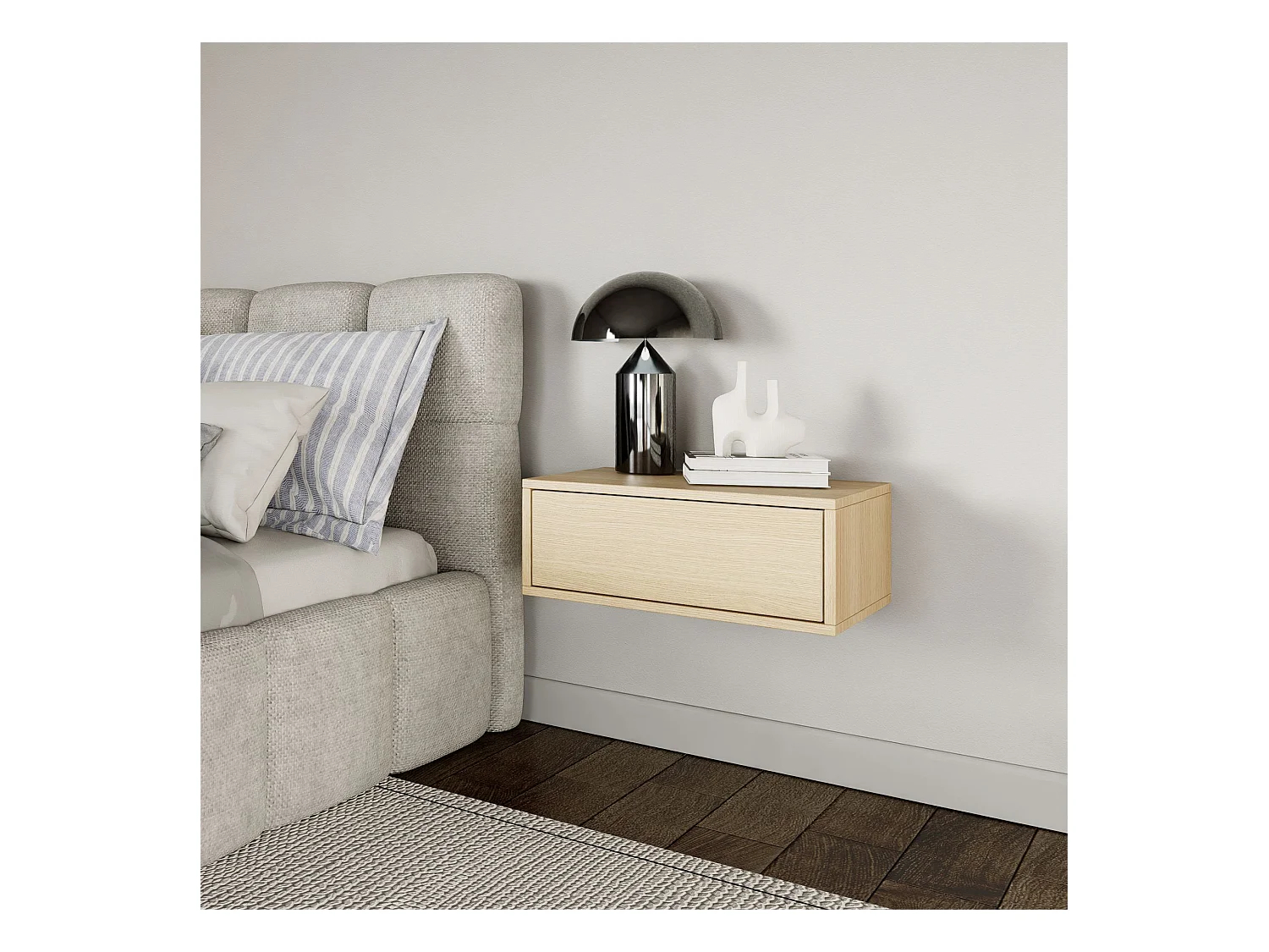 Table de chevet suspendue – avec tiroir – effet bois chêne – 50 cm – FRAMME