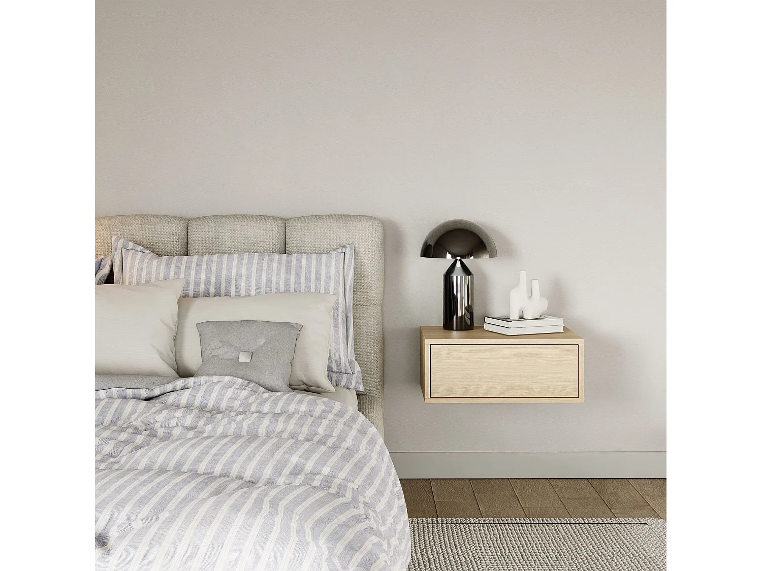 Table de chevet suspendue – avec tiroir – effet bois chêne – 50 cm – FRAMME