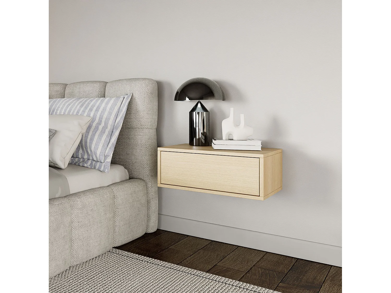 Table de chevet suspendue – avec tiroir – effet bois chêne – 50 cm – FRAMME