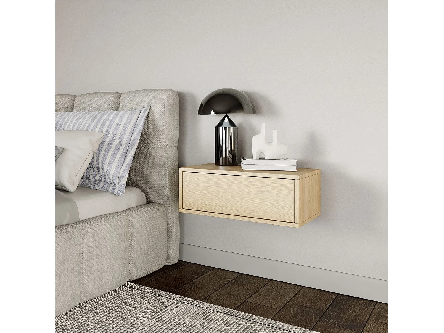 Table de chevet suspendue – avec tiroir – effet bois chêne – 50 cm – FRAMME