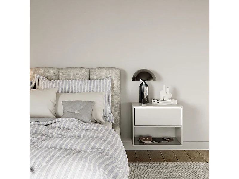 Mesita de noche colgante – con cajón y hueco – blanco – 50 cm – FRAMME