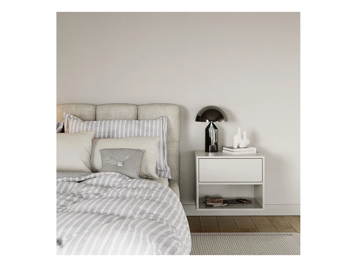 Comodino sospeso – con cassetto e vano – bianco – 50 cm – FRAMME