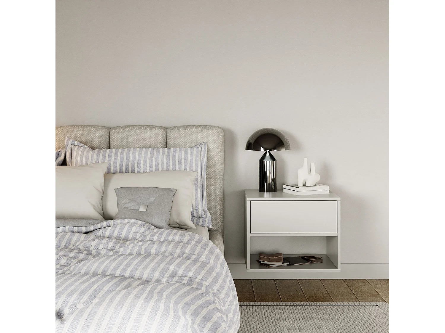 Table de chevet suspendue – avec tiroir et niche – blanc – 50 cm – FRAMME