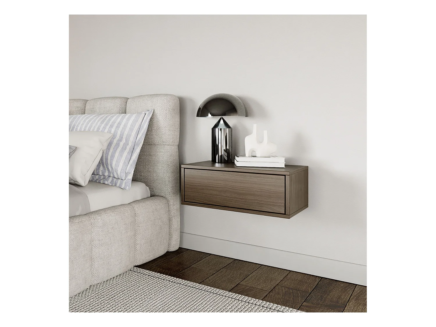 Table de chevet suspendue – avec tiroir – effet bois noyer – 50 cm – FRAMME