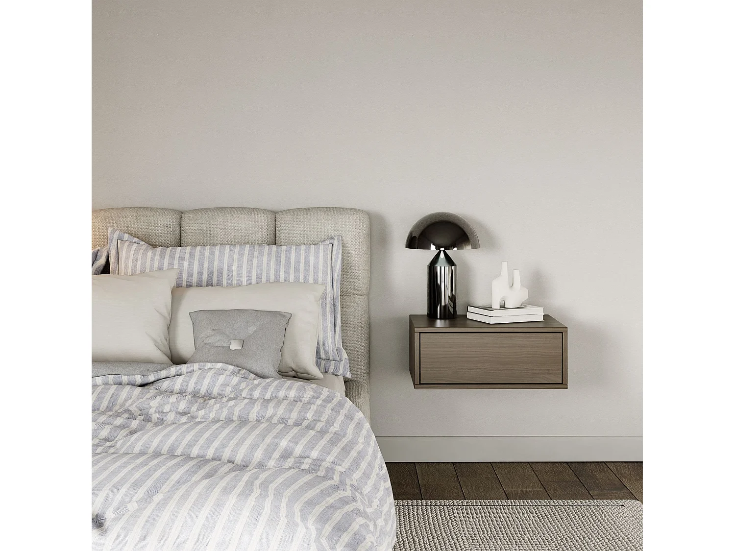 Table de chevet suspendue – avec tiroir – effet bois noyer – 50 cm – FRAMME