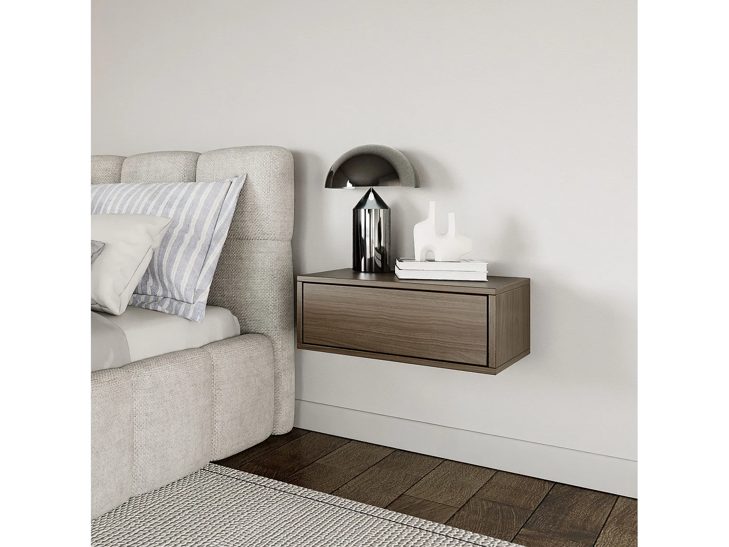 Table de chevet suspendue – avec tiroir – effet bois noyer – 50 cm – FRAMME