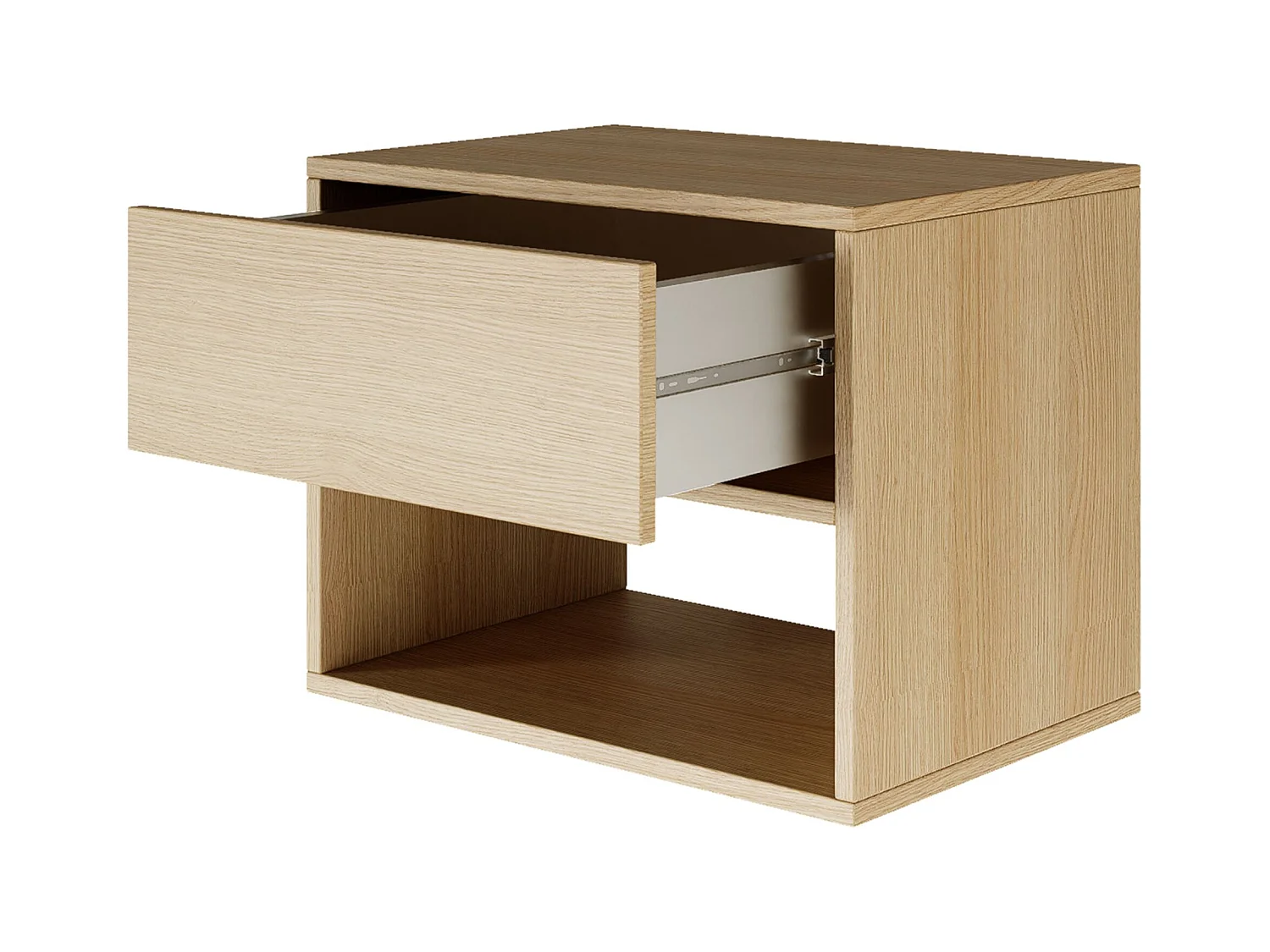 Table de chevet suspendue – avec tiroir et niche – effet bois chêne – 50 cm – FRAMME