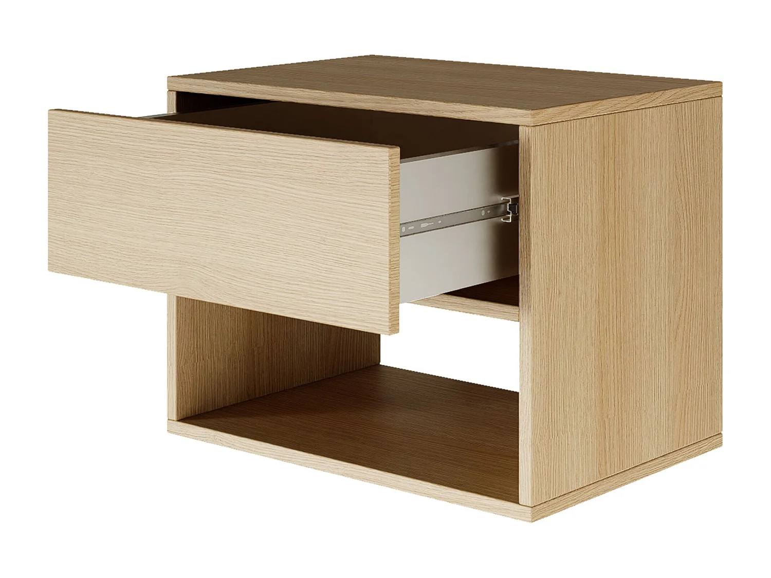 Table de chevet suspendue – avec tiroir et niche – effet bois chêne – 50 cm – FRAMME